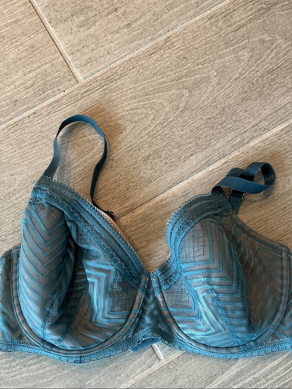 ThirdLove Teal Graphic Mesh Demi Lace Underwire Bra  Sz 34D 1/2